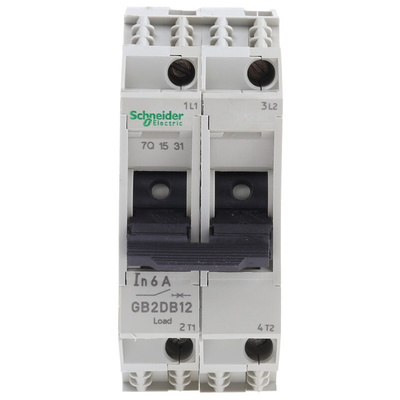 Schneider Electric Thermal Circuit Breaker - GB2 2 Pole 277V ac Voltage Rating DIN Rail Mount, 6A Current Rating