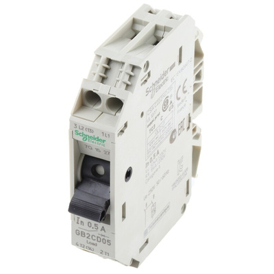 Schneider Electric Thermal Circuit Breaker - GB2 1P + N Pole 250V ac Voltage Rating DIN Rail Mount, 500mA Current Rating