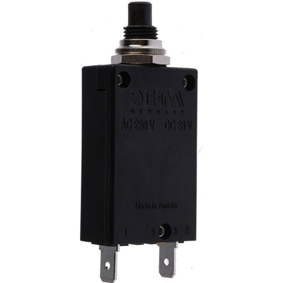 ETA Thermal Circuit Breaker - 2-5700 Single Pole 250V Voltage Rating Panel Mount, 1A Current Rating