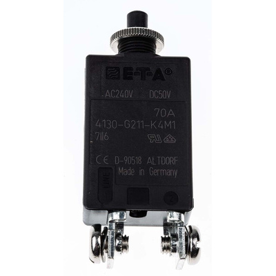 ETA Thermal Circuit Breaker - 4130 Single Pole 240V Voltage Rating Panel Mount, 70A Current Rating