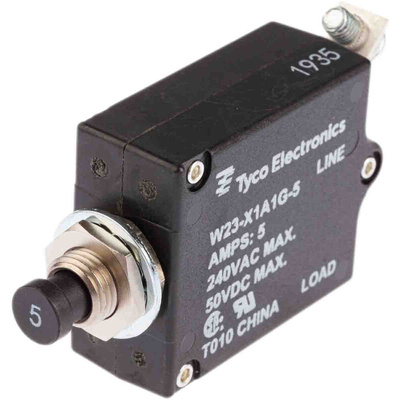 TE Connectivity Thermal Circuit Breaker - W23 Single Pole 50 V dc, 250V ac Voltage Rating, 5A Current Rating