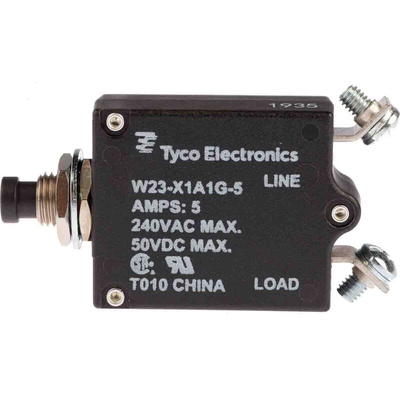 TE Connectivity Thermal Circuit Breaker - W23 Single Pole 50 V dc, 250V ac Voltage Rating, 5A Current Rating