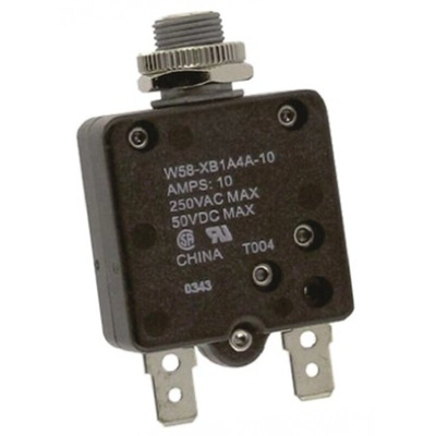 TE Connectivity Thermal Circuit Breaker - W58 Single Pole 50 V dc, 250V ac Voltage Rating, 10A Current Rating
