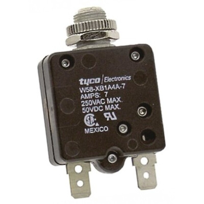 TE Connectivity Thermal Circuit Breaker - W58 Single Pole 50 V dc, 250V ac Voltage Rating, 7A Current Rating