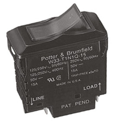TE Connectivity Thermal Circuit Breaker - W33 2 Pole 120V Voltage Rating, 10A Current Rating