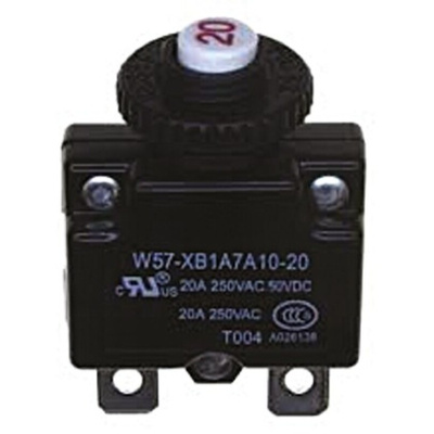 TE Connectivity Thermal Circuit Breaker - W57 Single Pole 250V ac Voltage Rating, 15A Current Rating