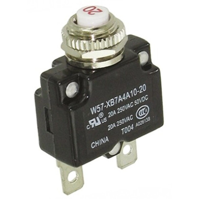 TE Connectivity Thermal Circuit Breaker - W57 Single Pole 250V ac Voltage Rating, 20A Current Rating