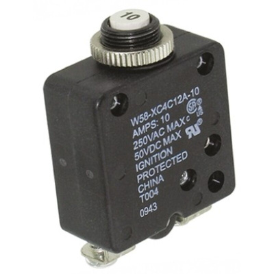 TE Connectivity Thermal Circuit Breaker - W58 Single Pole 50 V dc, 250V ac Voltage Rating, 10A Current Rating