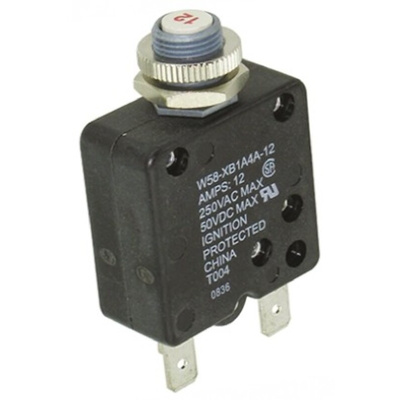 TE Connectivity Thermal Circuit Breaker - W58 Single Pole 50 V dc, 250V ac Voltage Rating, 12A Current Rating