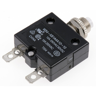 TE Connectivity Thermal Circuit Breaker - W54 Single Pole 250V ac Voltage Rating, 10A Current Rating