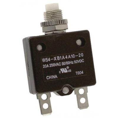 TE Connectivity Thermal Circuit Breaker - W54 Single Pole 250V ac Voltage Rating, 20A Current Rating