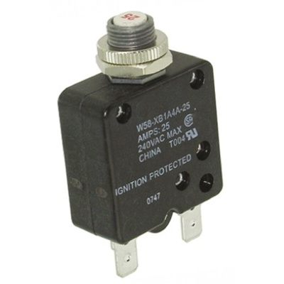 TE Connectivity Thermal Circuit Breaker - W58 Single Pole 50 V dc, 250V ac Voltage Rating, 25A Current Rating