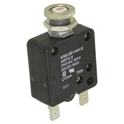 TE Connectivity Thermal Circuit Breaker - W58 Single Pole 50 V dc, 250V ac Voltage Rating, 8A Current Rating