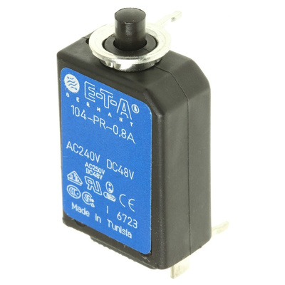 ETA Thermal Circuit Breaker - 104-PR Single Pole 240V Voltage Rating PCB Mount, 800mA Current Rating