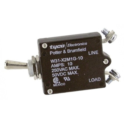 TE Connectivity Thermal Circuit Breaker - W31 Single Pole 50 V dc, 240V ac Voltage Rating, 10A Current Rating