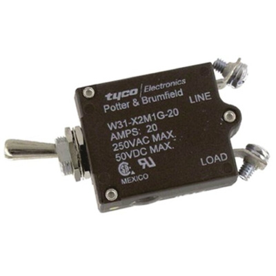 TE Connectivity Thermal Circuit Breaker - W31 Single Pole 50 V dc, 240V ac Voltage Rating, 20A Current Rating