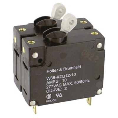 TE Connectivity Thermal Circuit Breaker - W68 2 Pole 277V ac Voltage Rating, 10A Current Rating