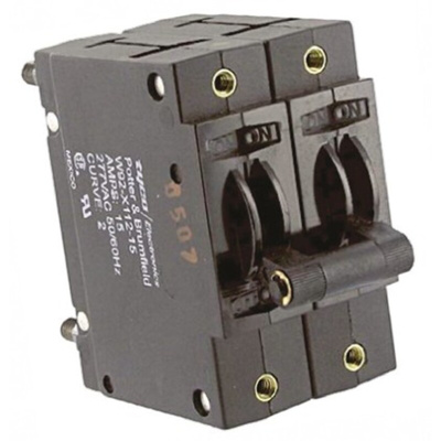 TE Connectivity Thermal Circuit Breaker - W92 2 Pole 277V ac Voltage Rating, 15A Current Rating