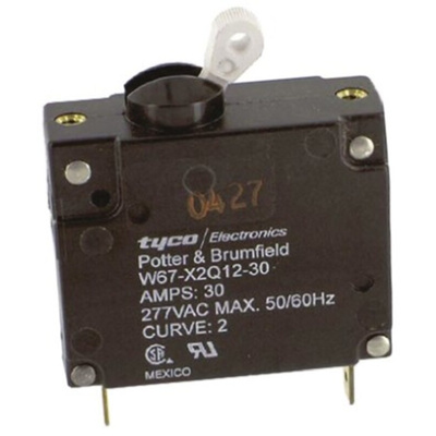 TE Connectivity Thermal Circuit Breaker - W67 Single Pole 277V ac Voltage Rating, 30A Current Rating