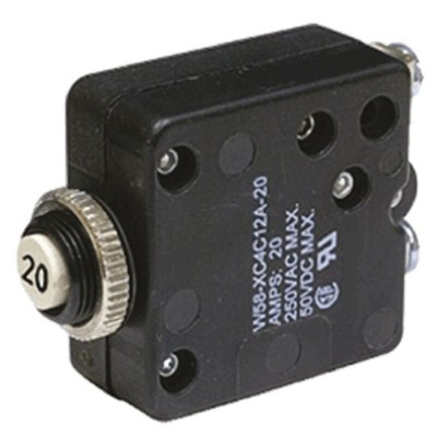 TE Connectivity Thermal Circuit Breaker - W58 Single Pole 50 V dc, 250V ac Voltage Rating, 20A Current Rating