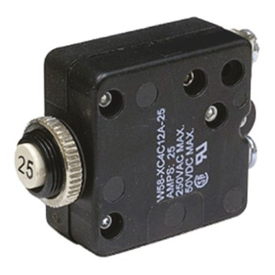 TE Connectivity Thermal Circuit Breaker - W58 Single Pole 50 V dc, 250V ac Voltage Rating, 25A Current Rating