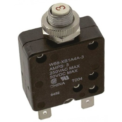TE Connectivity Thermal Circuit Breaker - W58 Single Pole 50 V dc, 250V ac Voltage Rating, 3A Current Rating