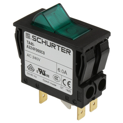 Schurter Thermal Circuit Breaker - TA45 2 Pole 60 V dc, 240V ac Voltage Rating Panel Mount, 6A Current Rating