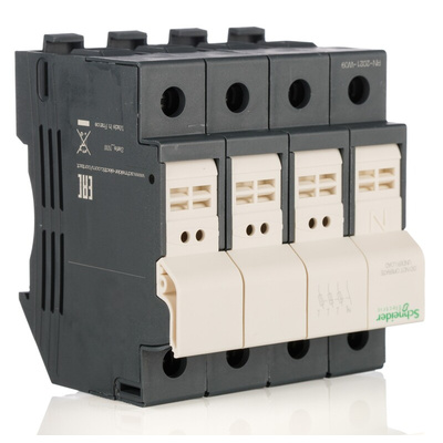 Schneider Electric 25A Rail Mount Fuse Holder for 8 x 31mm Fuse, 3P+N, 500V ac
