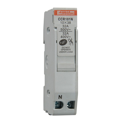 Mersen 32A Rail Mount Fuse Holder for 10 x 38mm Fuse, 1P+N, 690V ac