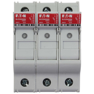 Eaton 32A Rail Mount Fuse Holder for 10 x 38mm Fuse, 3P, 690V ac