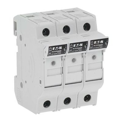 Eaton 30A Rail Mount Fuse Holder for 10 x 38mm Fuse, 3P, 600V ac