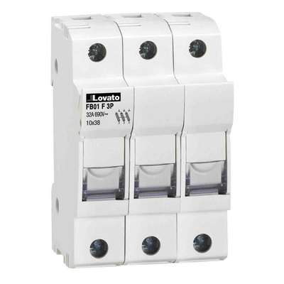 Lovato 32A Rail Mount Fuse Holder, 3P, 690V ac