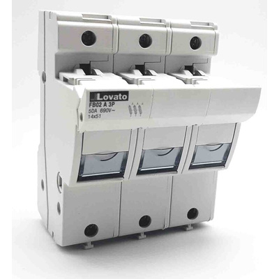 Lovato 50A Base Mount Fuse Holder for 14 x 51mm Fuse, 3P, 690V ac