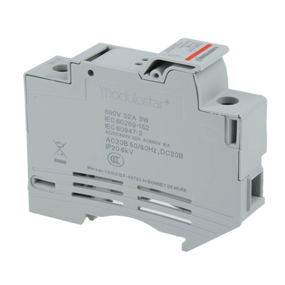 Mersen 32A Rail Mount Fuse Holder for 10 x 38mm Fuse, 1P, 690V ac