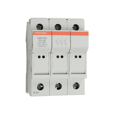 Mersen 32A Rail Mount Fuse Holder for 10 x 38mm Fuse, 3P, 690V ac