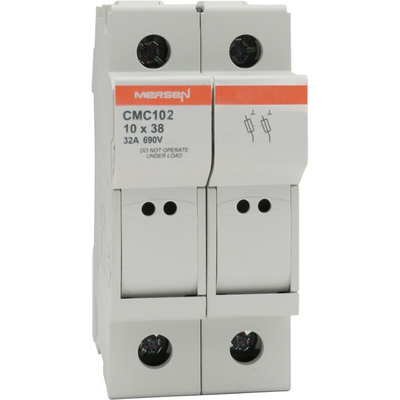 Mersen 32A Rail Mount Fuse Holder for 10 x 38mm Fuse, 2P, 690 V ac → 1kV ac/dc