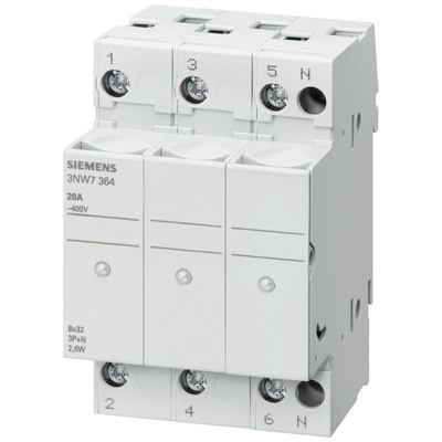Siemens 32A Rail Mount Fuse Holder for 10 x 38mm Fuse, 3P, 690V