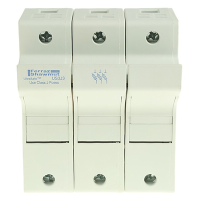 Mersen 30A Rail Mount Fuse Holder for 22 x 58mm Fuse, 3P, 600V ac