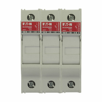 Eaton 32A Rail Mount Fuse Holder for 10 x 38mm Fuse, 3P, 690V ac