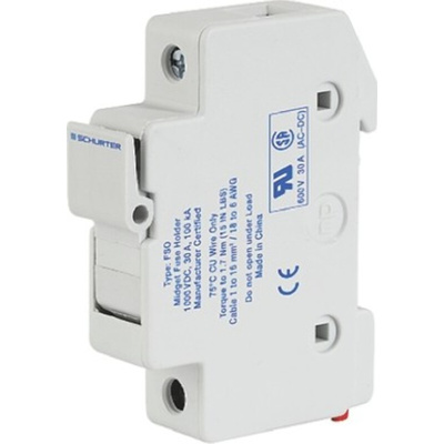 Schurter 30A Rail Mount Fuse Holder for 10 x 38mm Fuse, 3P, 1kV