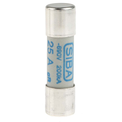 SIBA 25A Ceramic Cartridge Fuse, 10 x 38mm