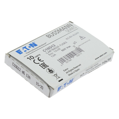 Eaton 12A Ceramic Cartridge Fuse, 10 x 38mm