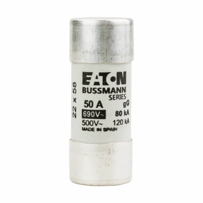 Eaton 50A Ceramic Cartridge Fuse, 22 x 58mm