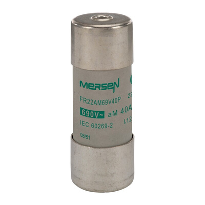 Mersen 40A Slow-Blow Ceramic Cartridge Fuse, 22.2 x 58mm