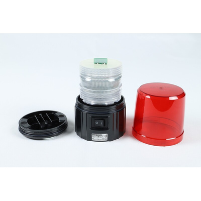 Patlite PFH Series Red Flashing Beacon, 6 V dc (4 - LR6 Alkaline dry cell batteries), Magnetic Mount, LED Bulb, IP55