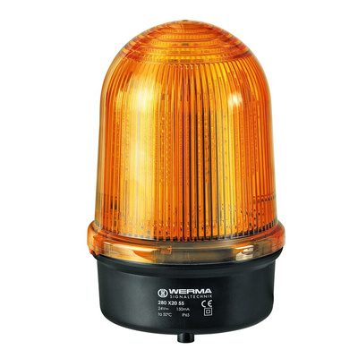 Werma 280 Series Yellow Flashing Beacon, 115 → 230 V, Base Mount, LED Bulb