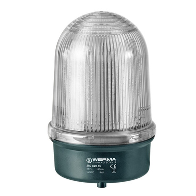 Werma 280 Series Clear Flashing Beacon, 24 V, Base Mount, LED Bulb