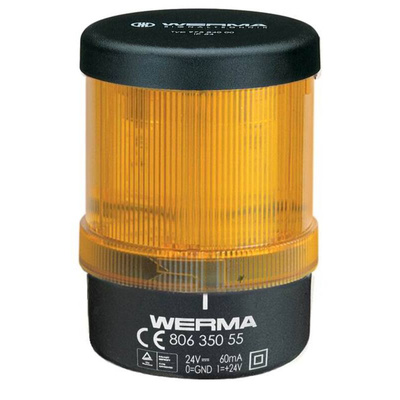 Werma 806 Series Yellow Continuous lighting Beacon, 230 V, Base Mount/ Wall Mount, LED Bulb
