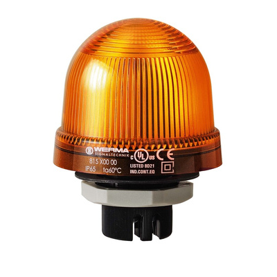 Werma 817 Series Yellow Flashing Beacon, 115 V, Built-in Mounting, Xenon Bulb