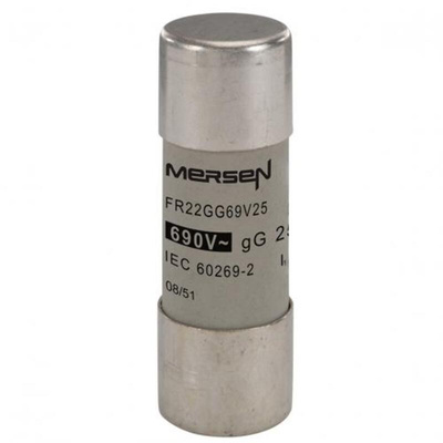 Mersen 25A Slow-Blow Ceramic Cartridge Fuse, 22.2 x 58mm
